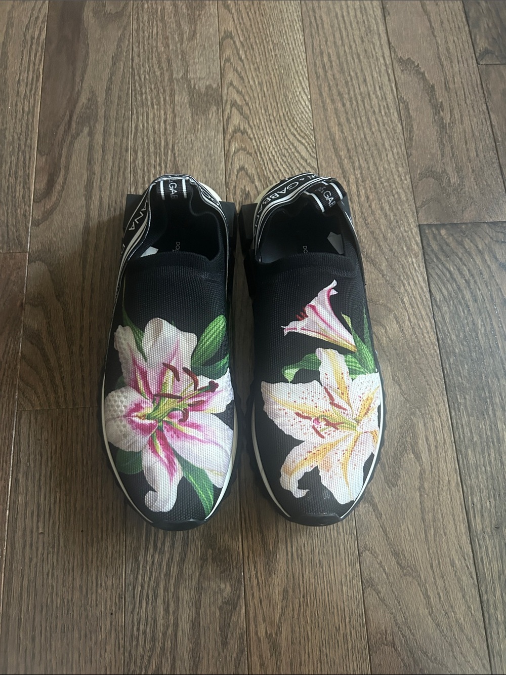 Dolce & Gabbana Sorrento Floral Lily Slip-On Sneakers Black